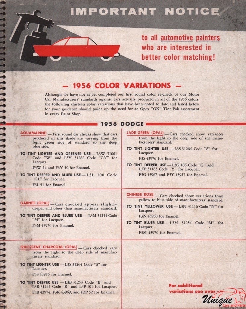 1956 Chrysler Paint Charts Williams 9